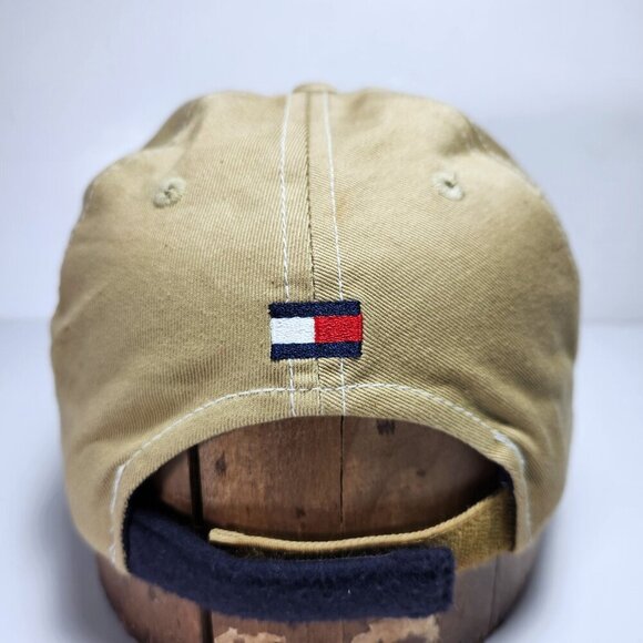 Vintage 90s Tommy Hilfiger Hat Cap Ski Logo Embroidered Detail Hook & Loop Beige - Picture 7 of 12